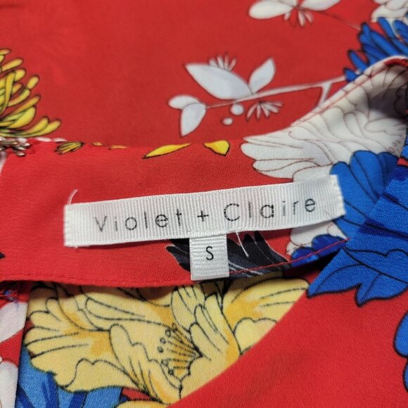 Violet + Claire Small Bright Red Blue Floral Keyhole Sleeveless Summer Blouse - Picture 6 of 9